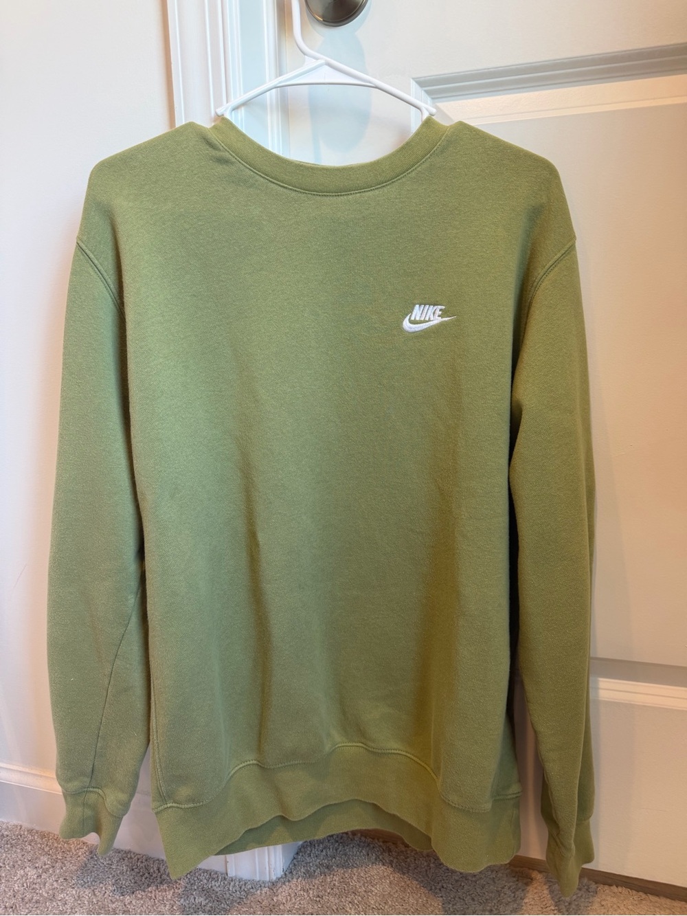 Nike Olive Green Crew Sweatshirt with White Swoosh